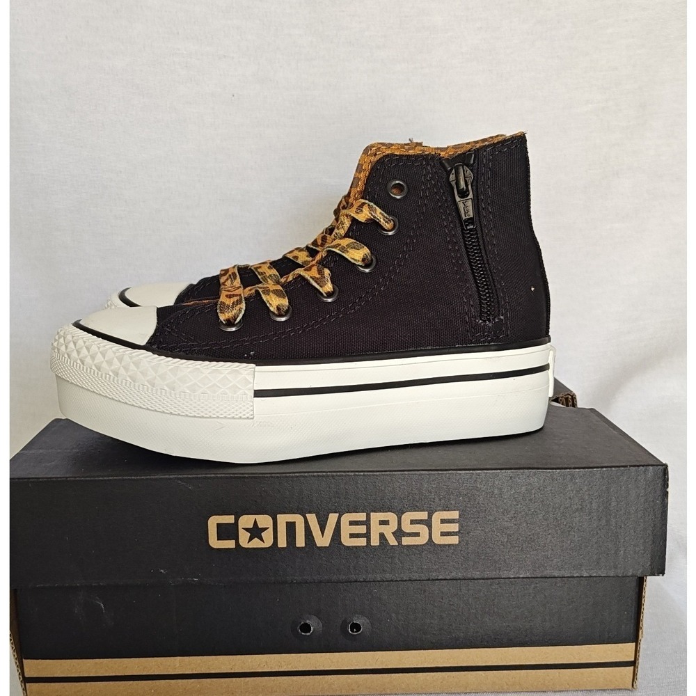Converse Chuck Taylor All Star Platform Zip Black Leopard Pinecone Kids 12 New - Picture 4 of 10